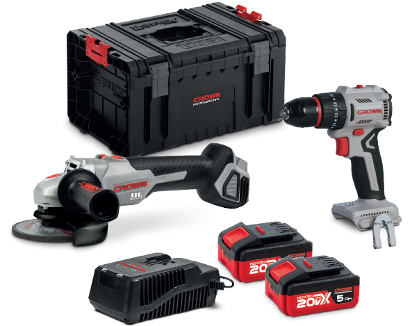 CROWN Akku Winkelschleifer / Akku Schlagbohrschrauber 20 V Set