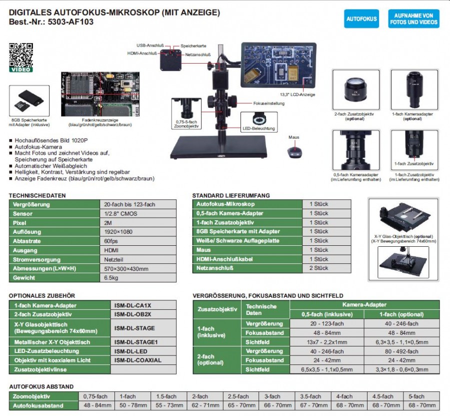 Insize Digitales Autofokus-Mikroskop (mit Anzeige)