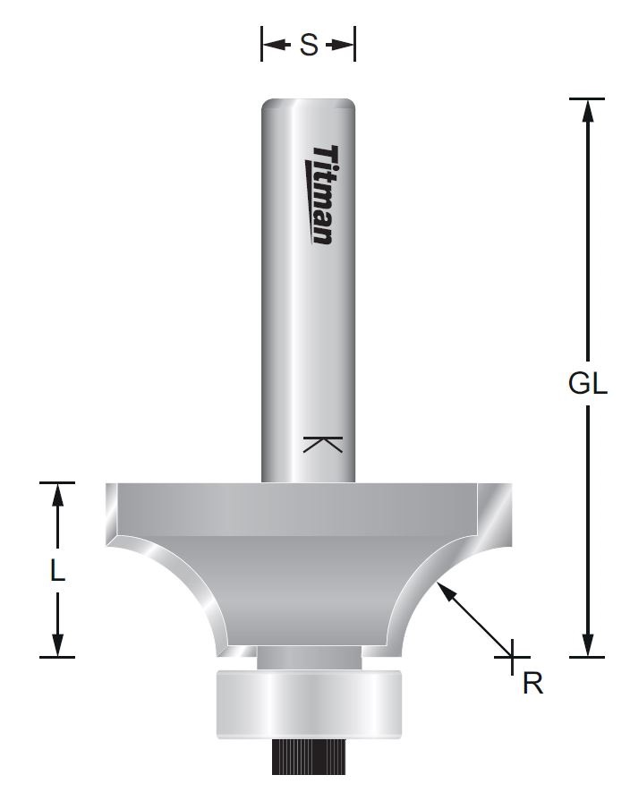 Abrundfräser mit Anlauflager – S=12 D41/16 x 61 mm - R=12,7