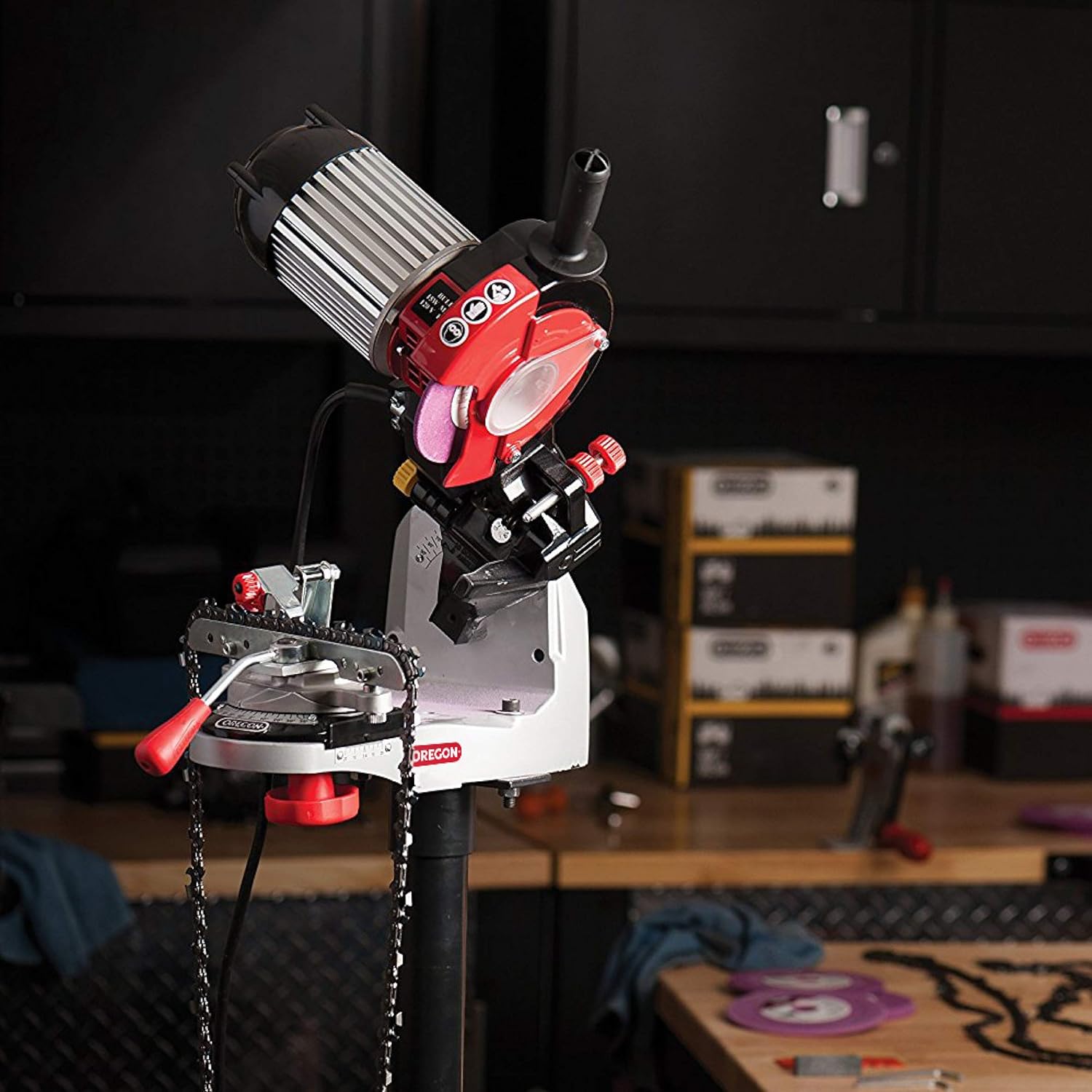 Oregon Kettenschärfgerät Kettenschleifmaschine 145 mm 214 Watt mit Zusatzfunktionen
