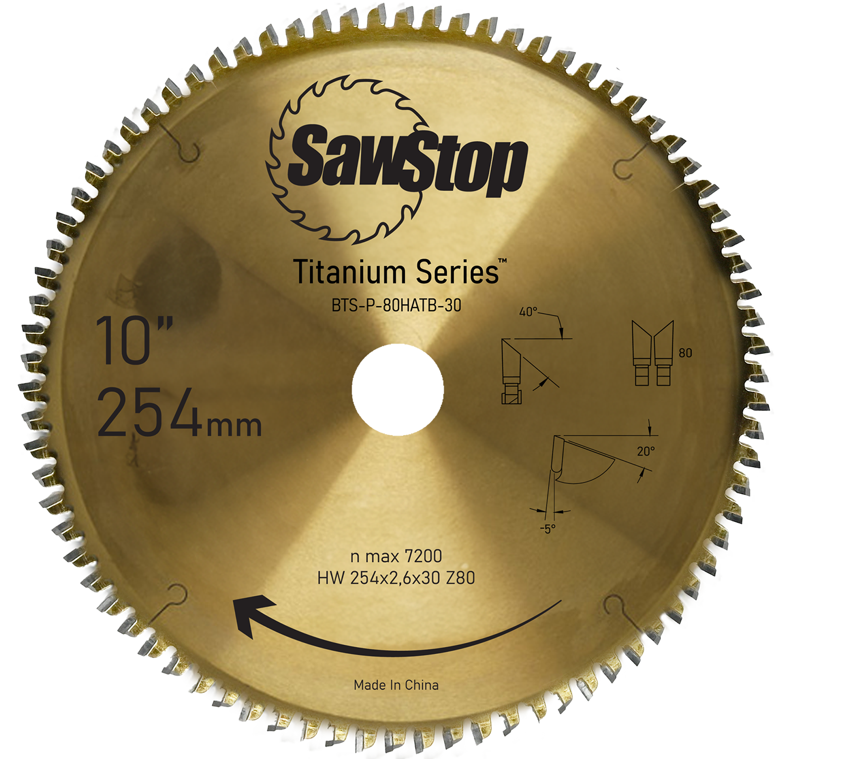 Sawstop Titanium Sägeblatt 254x3,2x30, WZ=80