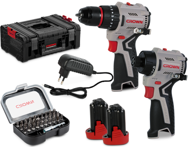 CROWN Akkuschrauber / Akku Schlagschrauber 12 V Set