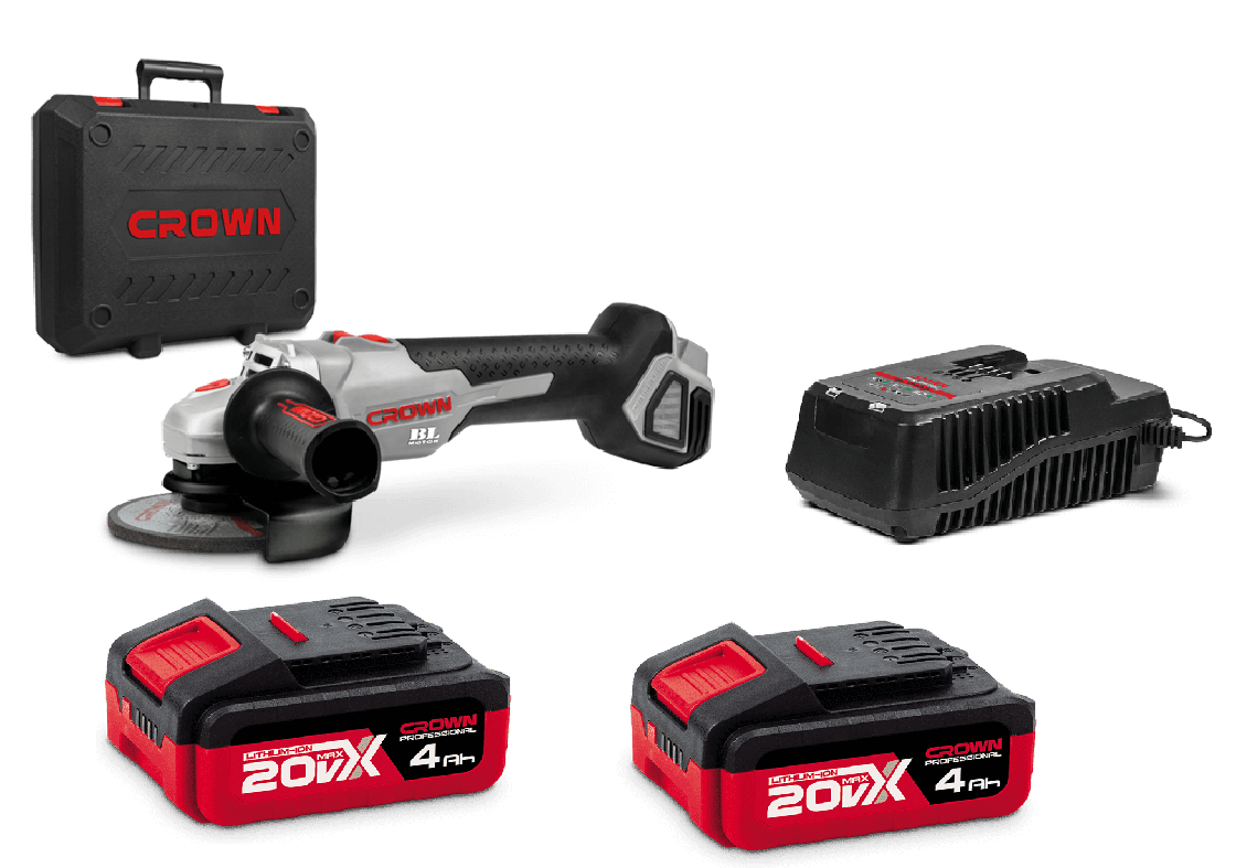 CROWN Akku Winkelschleifer 20 V 125 mm Set *Einführungspreis*