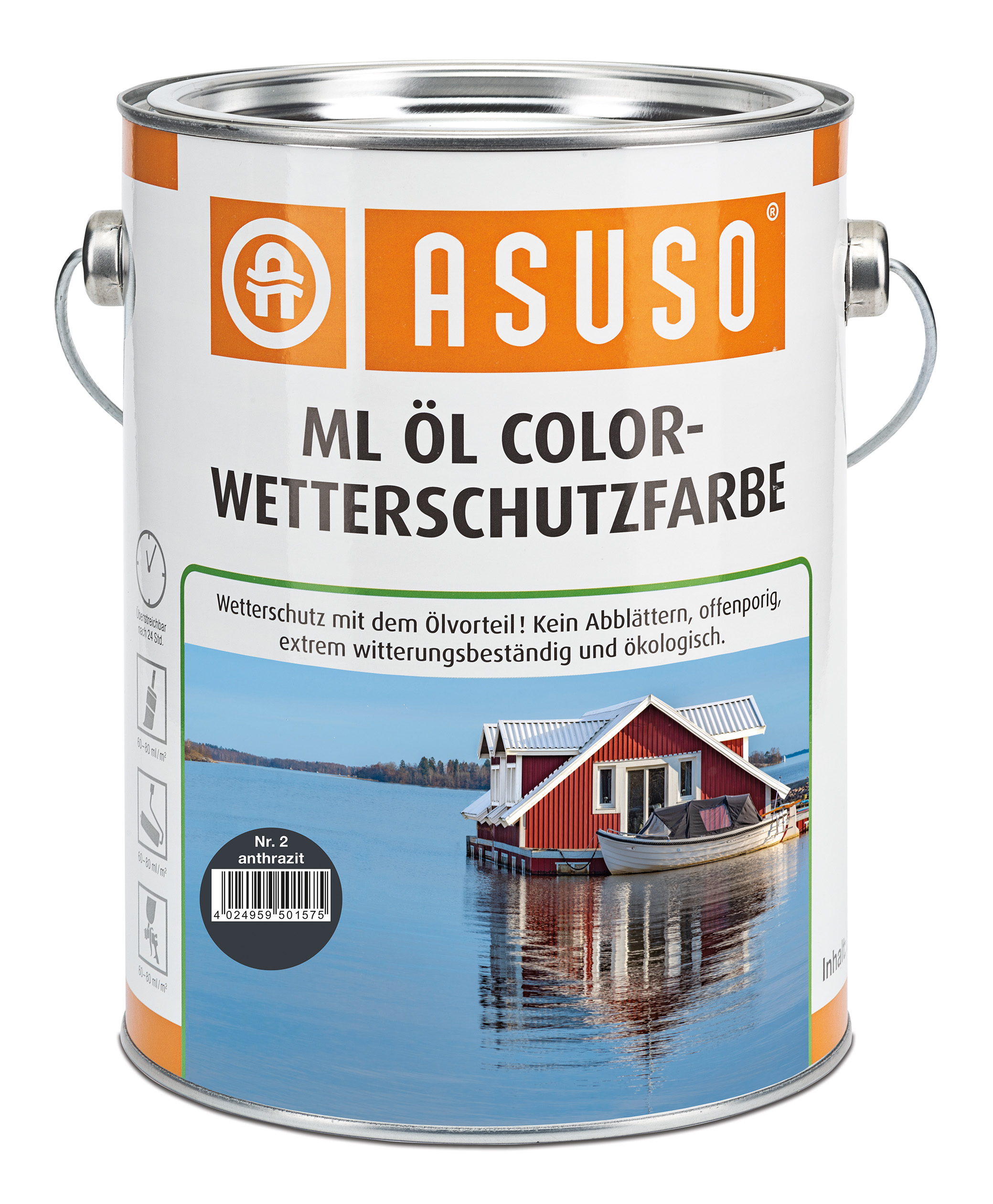 ASUSO ML Öl Color-Wetterschutzfarbe – Anthrazit | 2,5 Liter | F02-2,5L