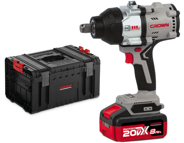 CROWN Akku Schlagschrauber 20 V 1500 Nm 3/4" Vierkantaufnahme vibrationsarm Set