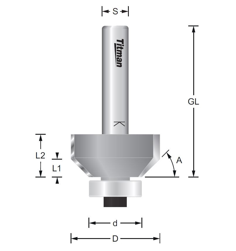 Fasefräser mit Anlauflager B16 – S=8 D20 x 14 mm - 80°