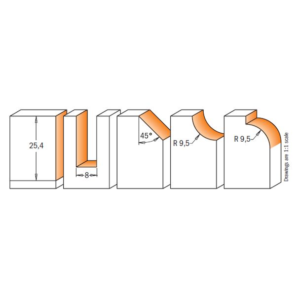 CMT Profilfräser-Set, 5-teilig, S = 8 mm