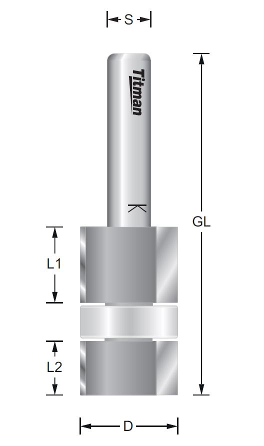 Doppel- Bündigfräser Z=2+2 – S=8 D18 x 14/10 mm