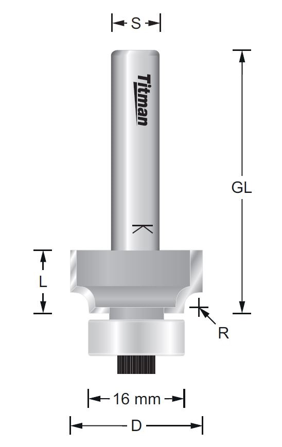 Abrundfräser mit Anlauflager Softform – S=8 D23 x 48 mm - R=2,5