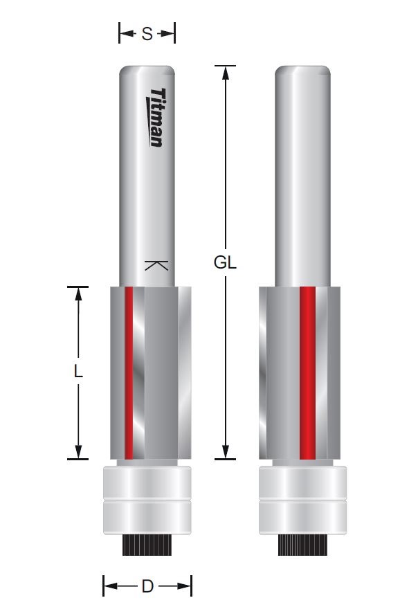 Bündigfräser mit Doppel-Anlauflager – S=12 D12,7 x 38 mm GL=88 mm  