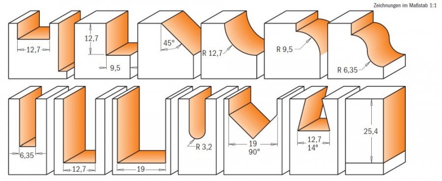 CMT 13-teiliges Fräserset, S = 12,7 mm