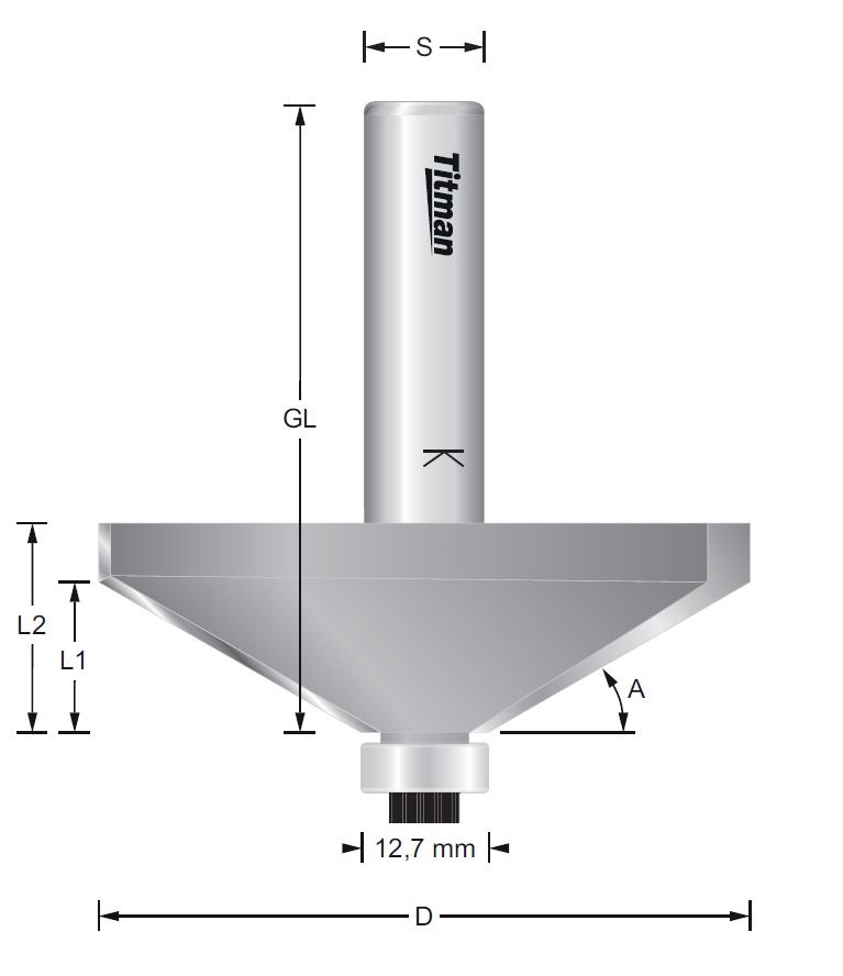 Fasefräser mit großem Durchmesser – S=12 D65 x 21 mm 30°