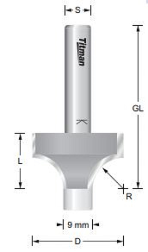 Abrundfräser HW Z=2 mit Anlaufzapfen 9mm