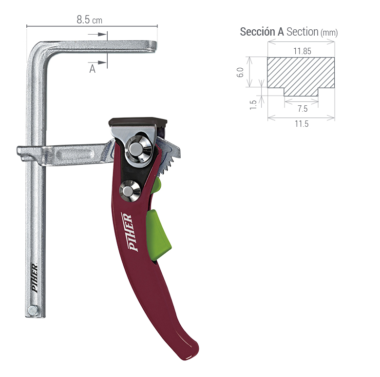 PIHER Hebelzwinge bis 150kg Spannkraft für Führungsschienen - Modell TPAL Spannweite 12-30 cm