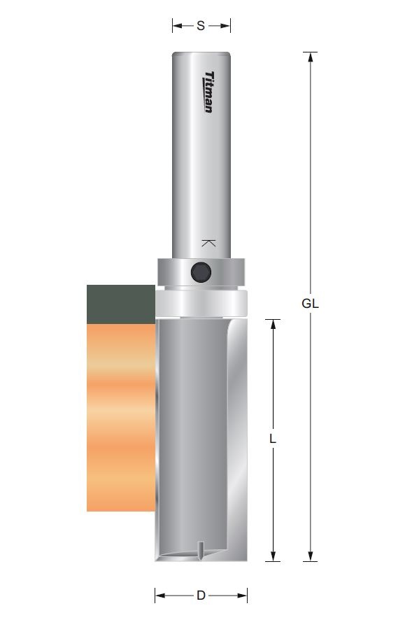 Kopier-Bündigfräser mit Anlauflager schaftseitig – S=12 D19 x 25 mm GL=80 mm    