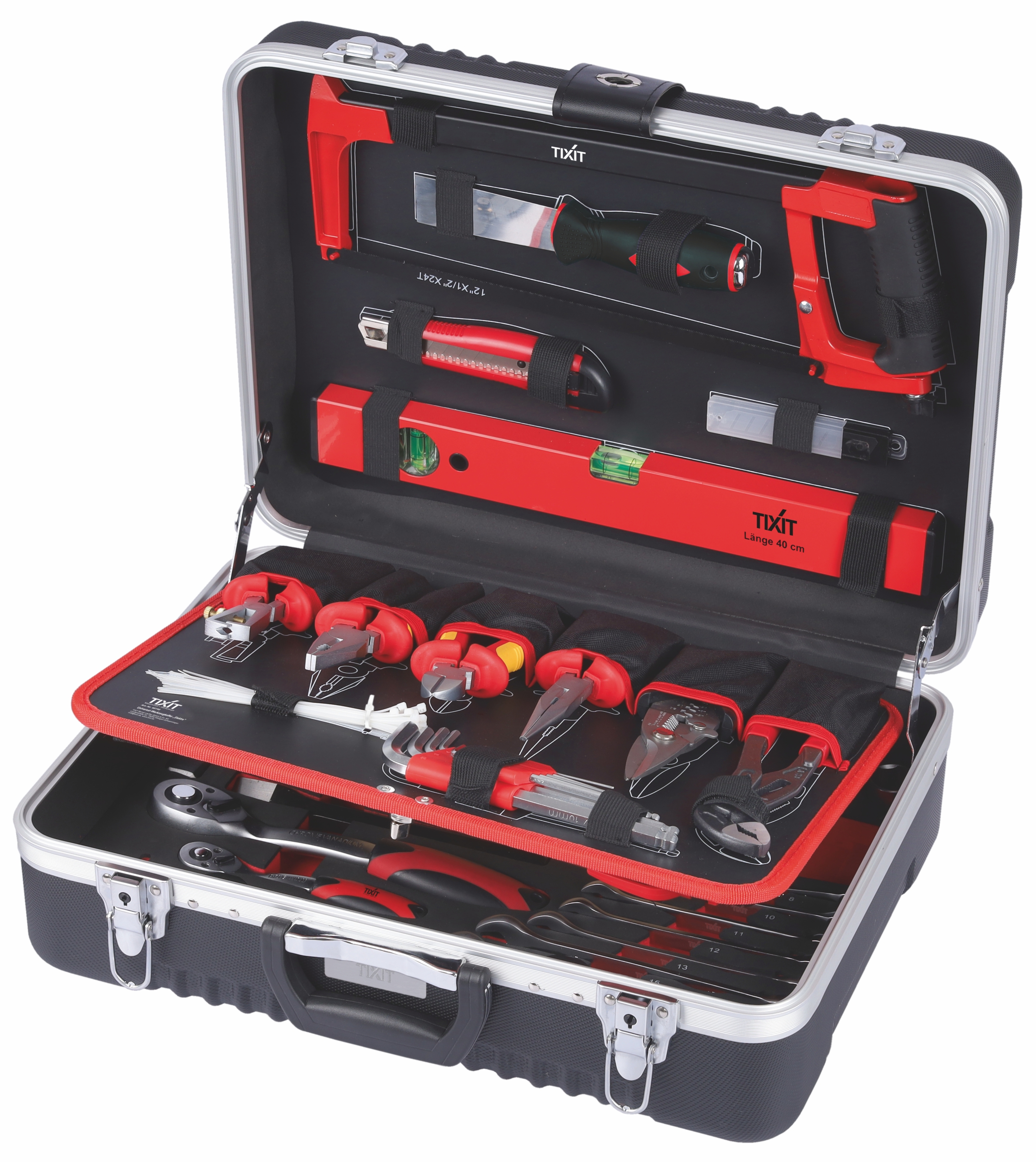Tixit - Werkzeugkoffer Elektriker 137tlg – Aluminium Koffer und VDE geprüftes Werkzeug 