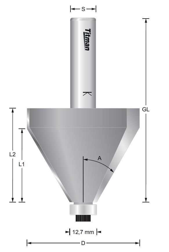 Fasefräser mit Anlauflager – S=12 D53 x 35/44 mm – 30° GL=85 mm       
