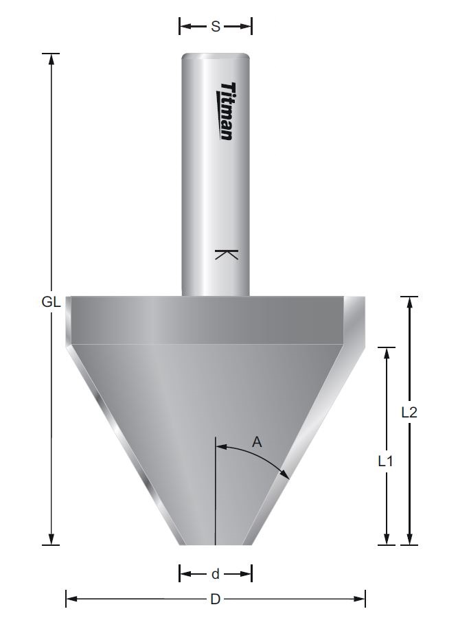 Fasefräser mit hoher Nutzlänge – S=12 D25 x 35 mm – 10°