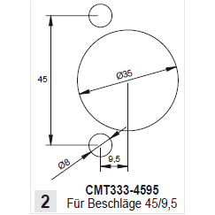 Zubehör CMT Beschlagbohrsystem Bohrkopf für 45/9,5-BLUM-Beschläge