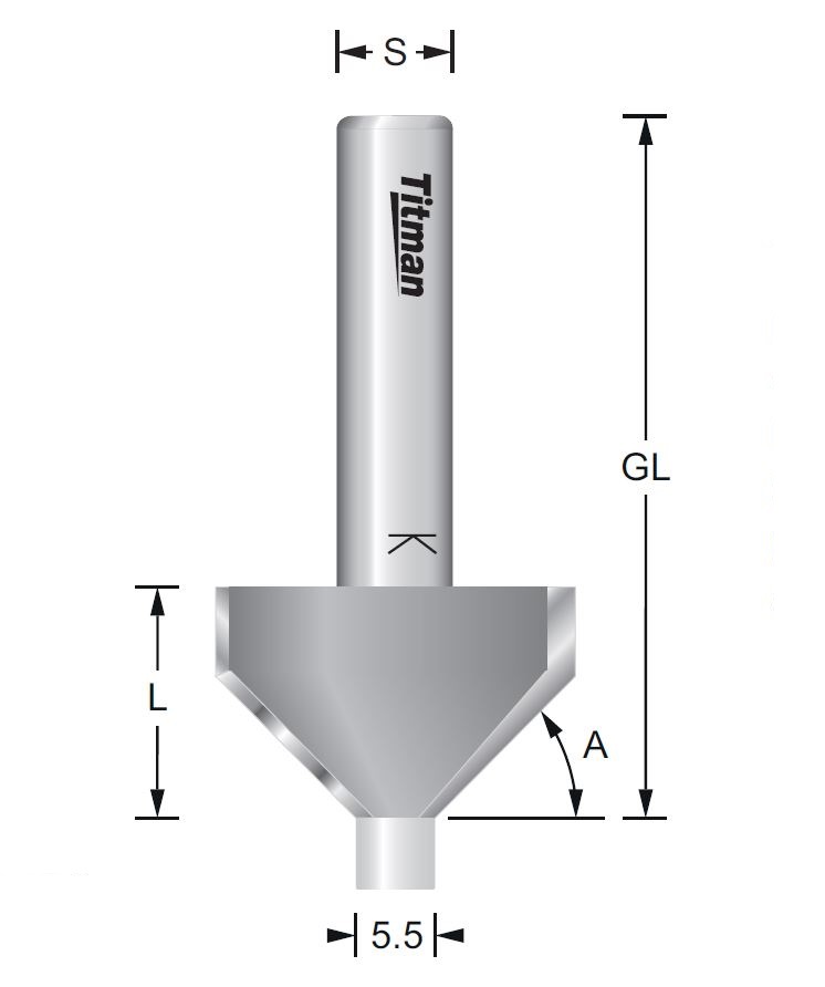 Fasefräser mit Anlaufzapfen – S=6 D25 x 16 mm 45°