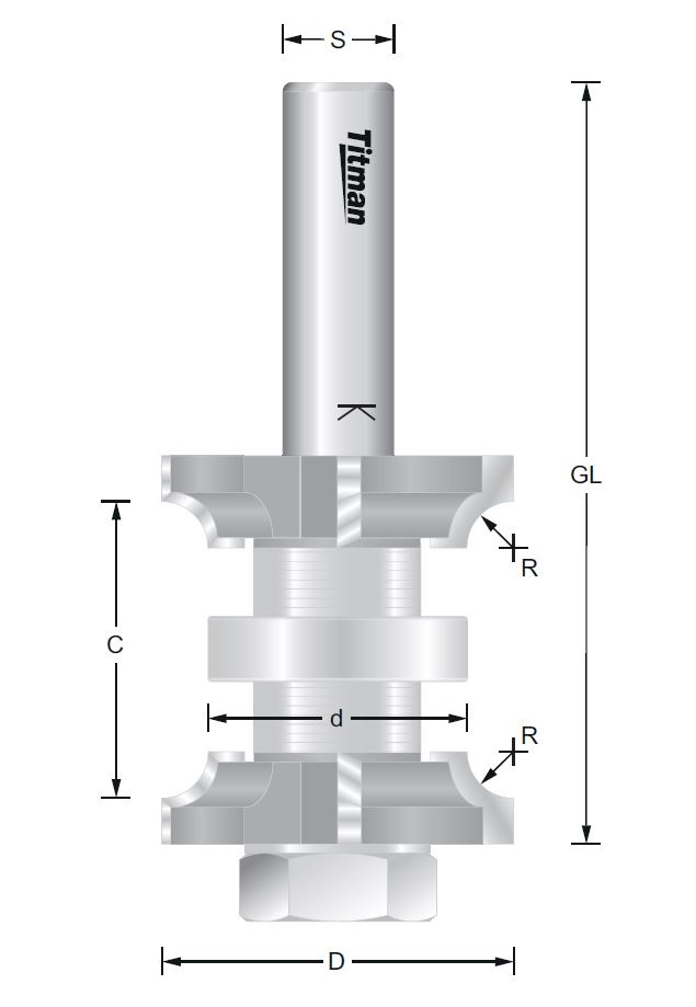 Doppelabrundfräser Z=4+4 – S=12 D38/28 x 93 mm R=5