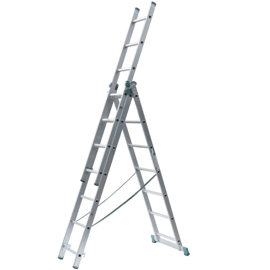 3-teilige Mehrzweckleiter, Kombileiter mit Treppenfunktion 3x9 Stufen