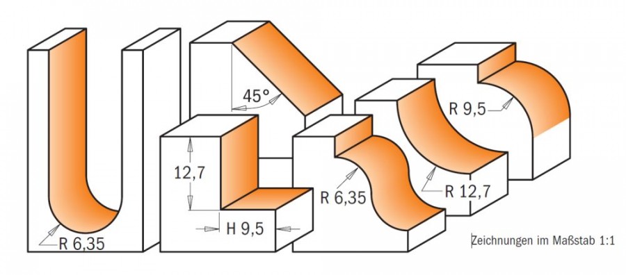 CMT 6-teiliges Fräserset, S = 12,7 mm