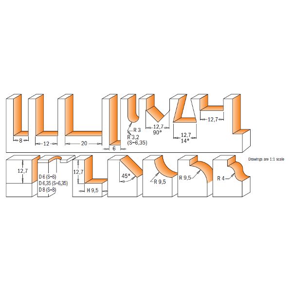 CMT Fräser-Set, 15-teilig, S = 8 mm