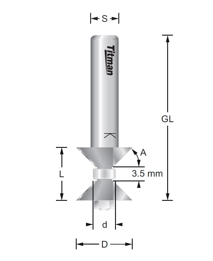 Doppelfasefräser Z=2+2 – S=6 D16/6,35 x 15 mm 45°