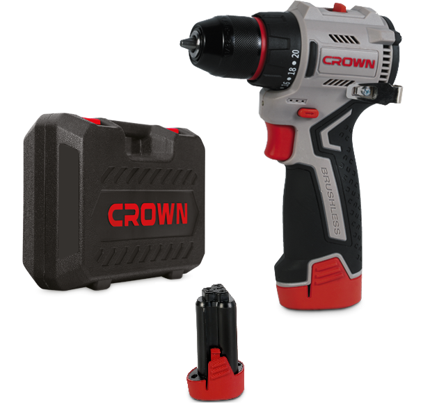CROWN Akku Bohrschrauber 12 V 45 Nm Metallspannfutter Set